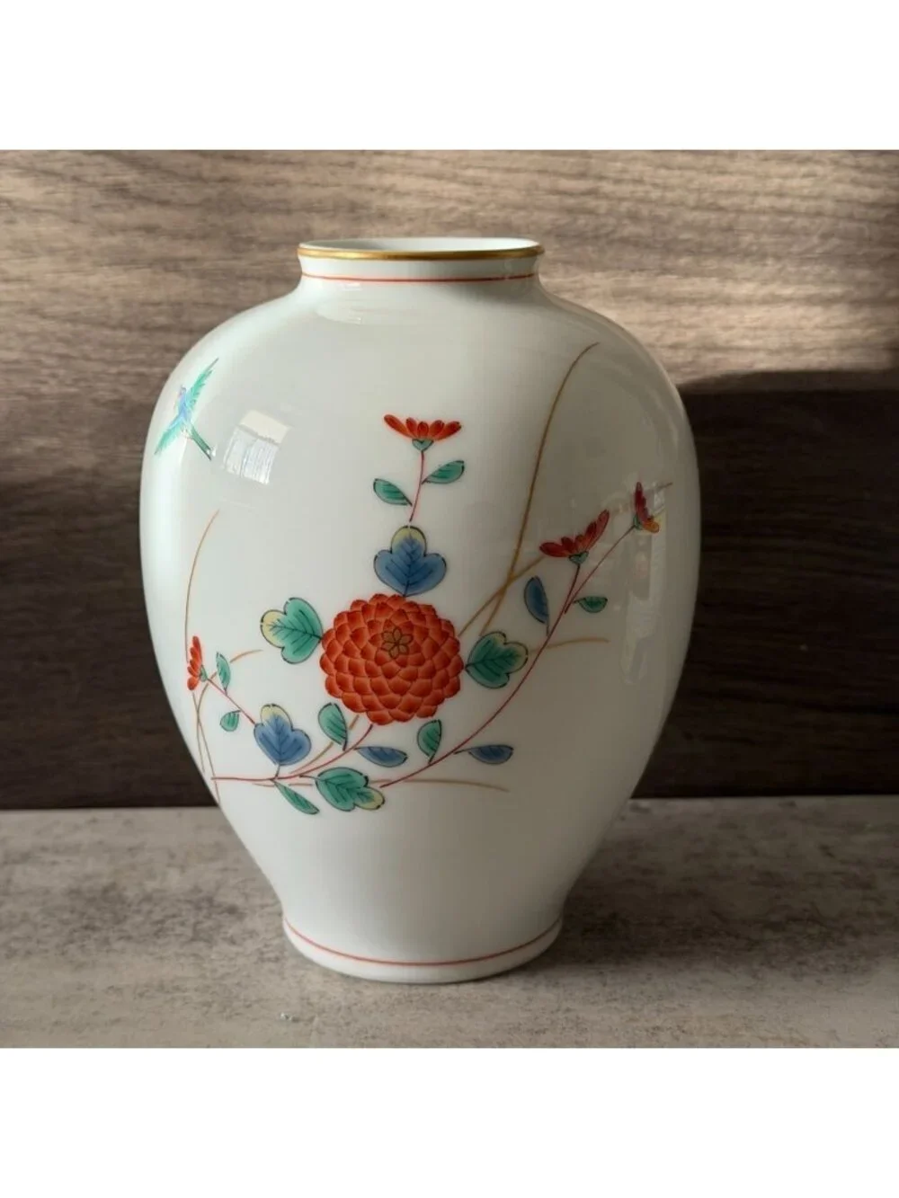 Vintage 50s Fukagawa Seiji Arita Chrystanthemum Hand Painted Vase 6.5